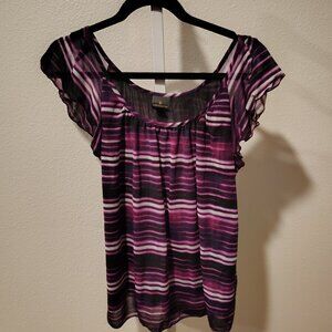 Worthington Women's Top Size Medium Polyester Purple Black Striped Stripes